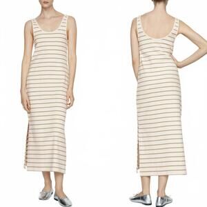Mango Cut-Out Striped Dress NWT Macaroon Khaki Size 4/Small